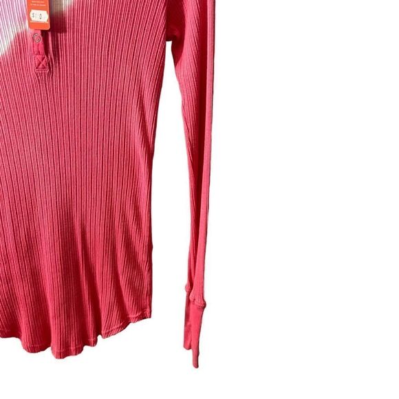 Sundry Womens Ribbed Thermal Henley Top Pink Dip Dye Long Sleeve Shirt NEW - Picture 5 of 10